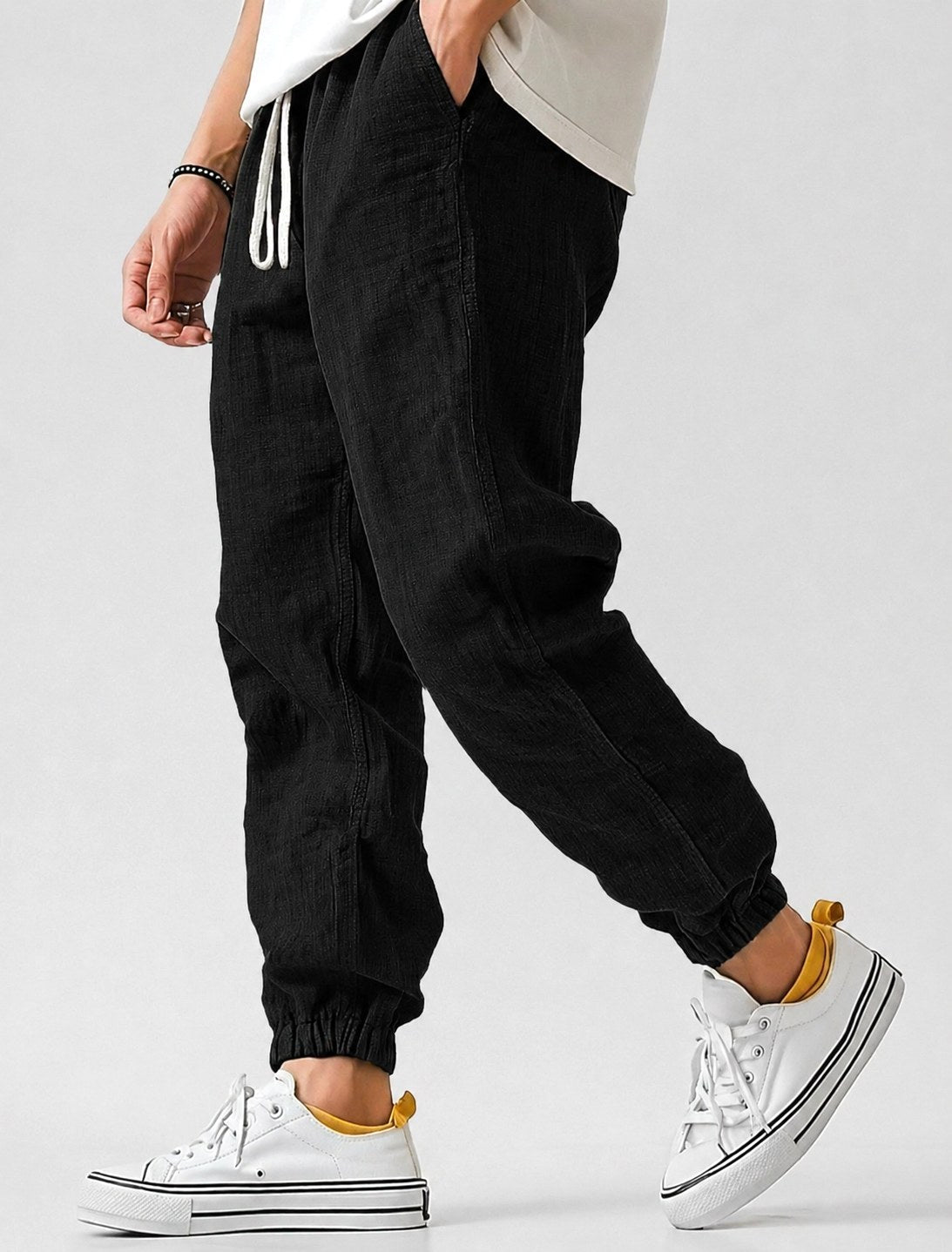 Jonas | Men's Jogger Trousers with Drawstring, Tapered-Fit Summer Trousers | My Sweet Wardrobe | Black