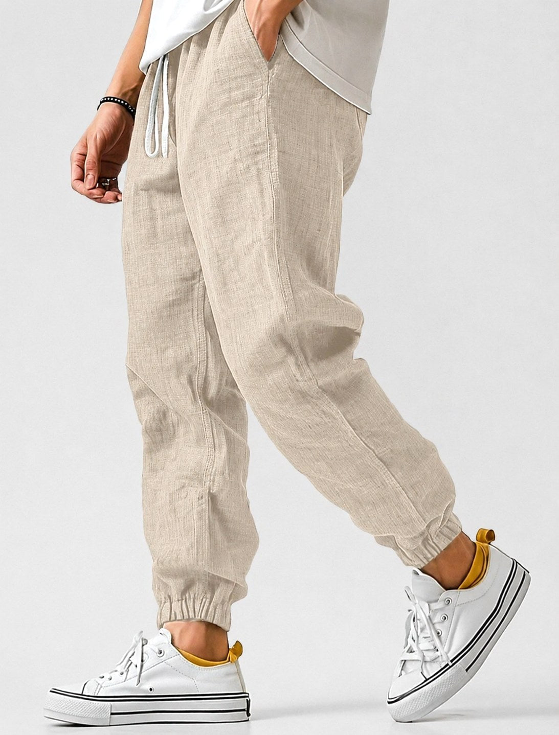 Jonas | Men's Jogger Trousers with Drawstring, Tapered-Fit Summer Trousers | My Sweet Wardrobe | Khaki