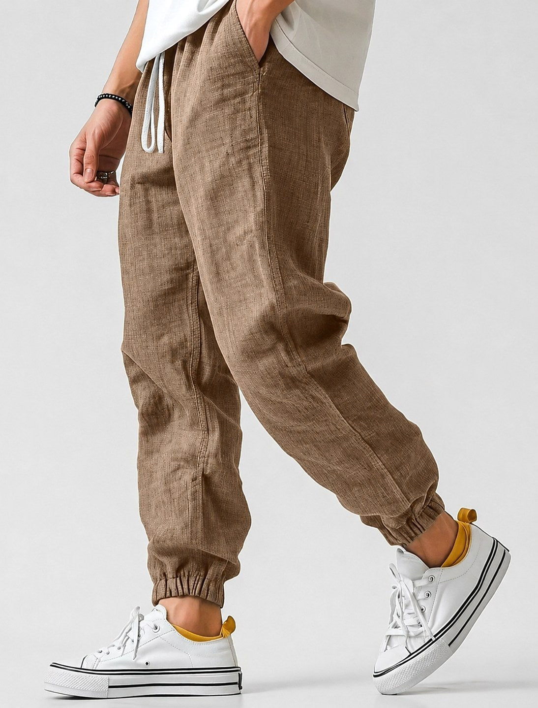 Jonas | Men's Jogger Trousers with Drawstring, Tapered-Fit Summer Trousers | My Sweet Wardrobe | Dark Brown