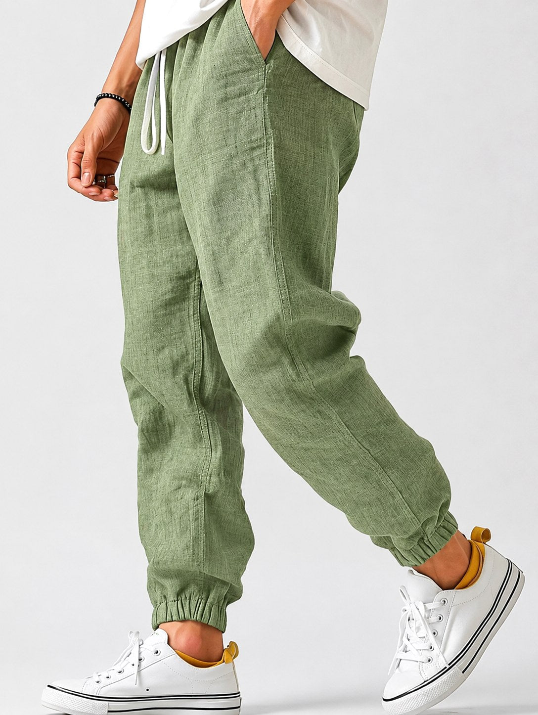 Jonas | Men's Jogger Trousers with Drawstring, Tapered-Fit Summer Trousers | My Sweet Wardrobe | Green