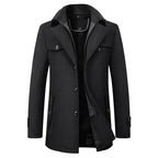 Jonathan | Men's Mid-Length Pea Coat, Notched Lapel Autumn Coat | My Sweet Wardrobe | Black