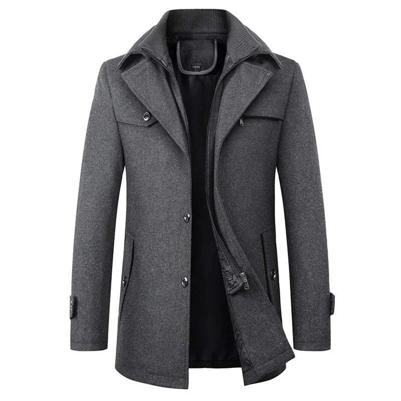 Jonathan | Men's Mid-Length Pea Coat, Notched Lapel Autumn Coat | My Sweet Wardrobe | Grey