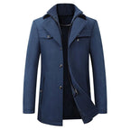 Jonathan | Men's Mid-Length Pea Coat, Notched Lapel Autumn Coat | My Sweet Wardrobe | Navy