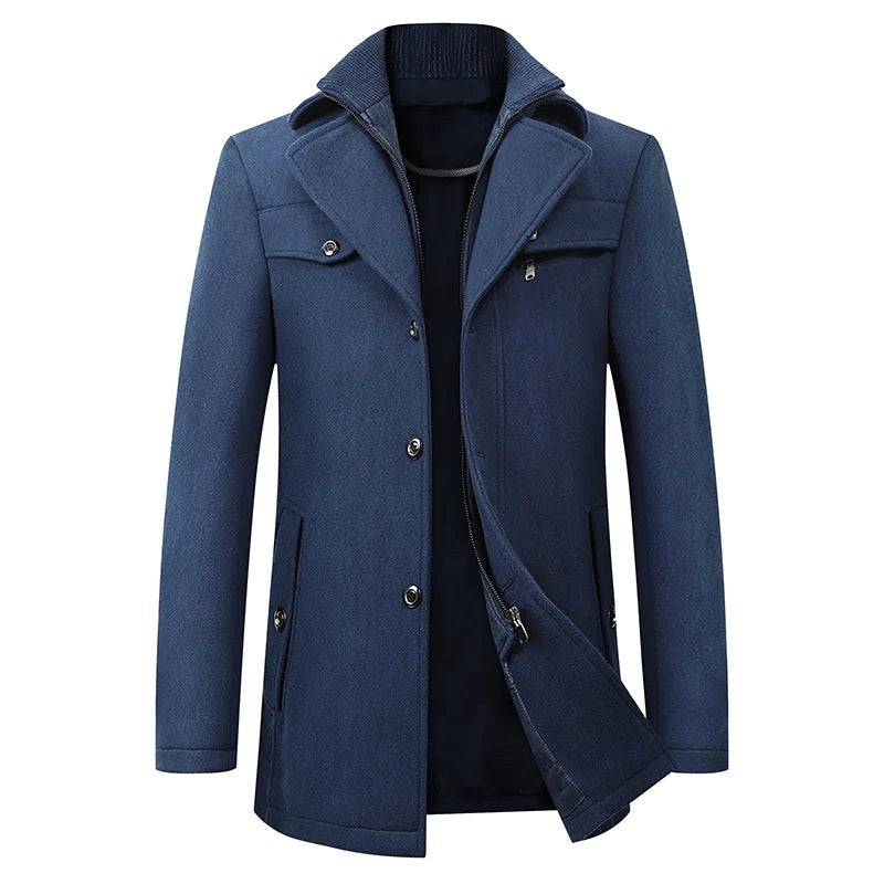 Jonathan | Men's Mid-Length Pea Coat, Notched Lapel Autumn Coat | My Sweet Wardrobe | Navy