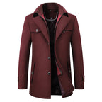 Jonathan | Men's Mid-Length Pea Coat, Notched Lapel Autumn Coat | My Sweet Wardrobe | Maroon