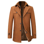 Jonathan | Men's Mid-Length Pea Coat, Notched Lapel Autumn Coat | My Sweet Wardrobe | Brown