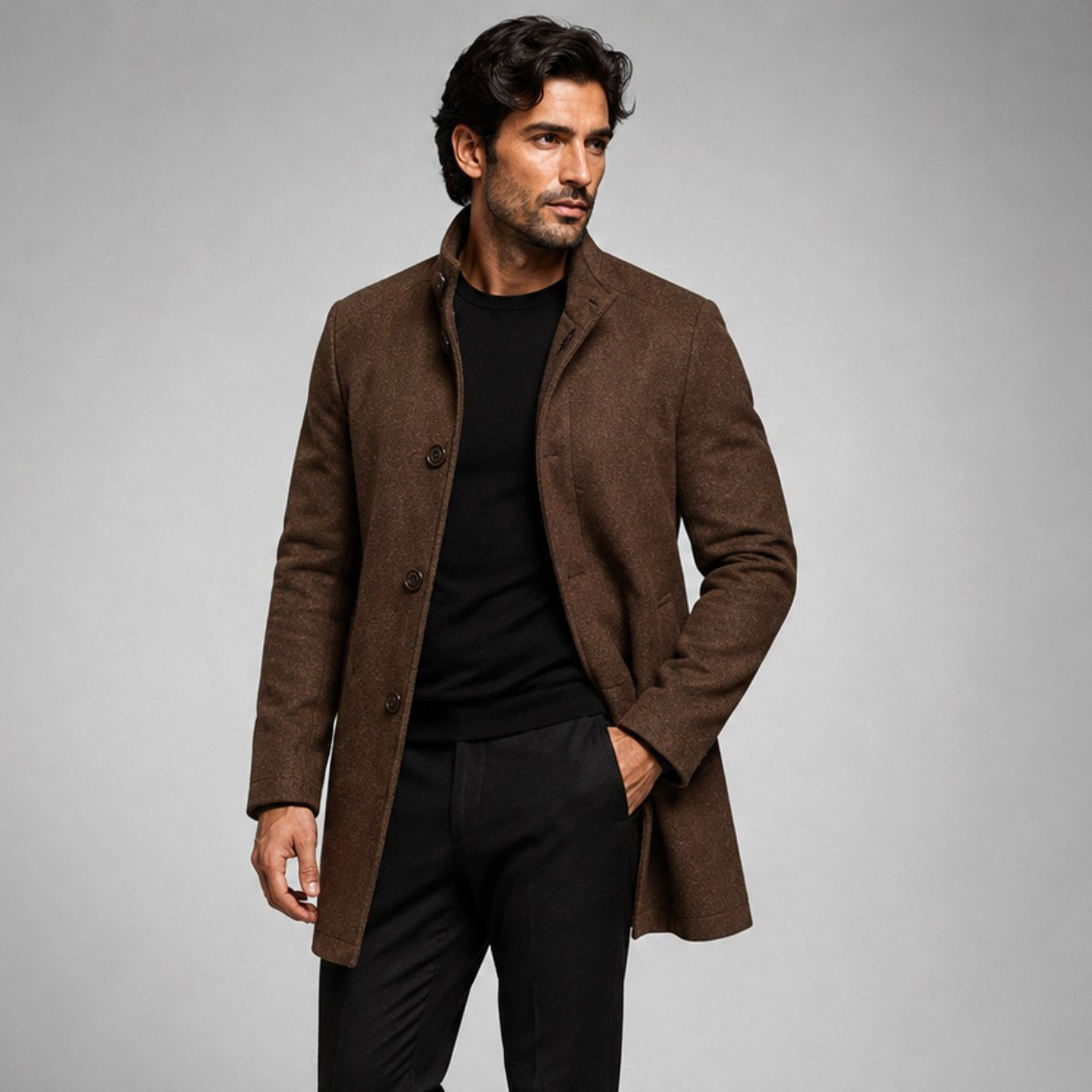 Jordan | Men's Wool Overcoat, Classic Wool Coat | Dressific | Black
