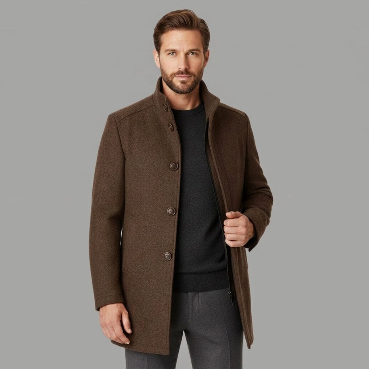 Jordan | Men's Wool Overcoat, Classic Wool Coat | Dressific | Navy blue