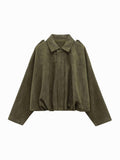 Josette | Women's Faux Suede Collared Bomber Jacket, Structured Collar Jacket | My Sweet Wardrobe | Green