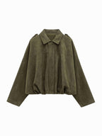 Josette | Women's Faux Suede Collared Bomber Jacket, Structured Collar Jacket | My Sweet Wardrobe | Green