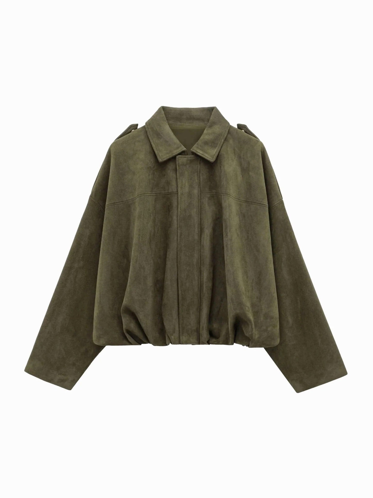 Josette | Women's Faux Suede Collared Bomber Jacket, Structured Collar Jacket | My Sweet Wardrobe | Green