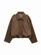 Josette | Women's Faux Suede Collared Bomber Jacket, Structured Collar Jacket | My Sweet Wardrobe