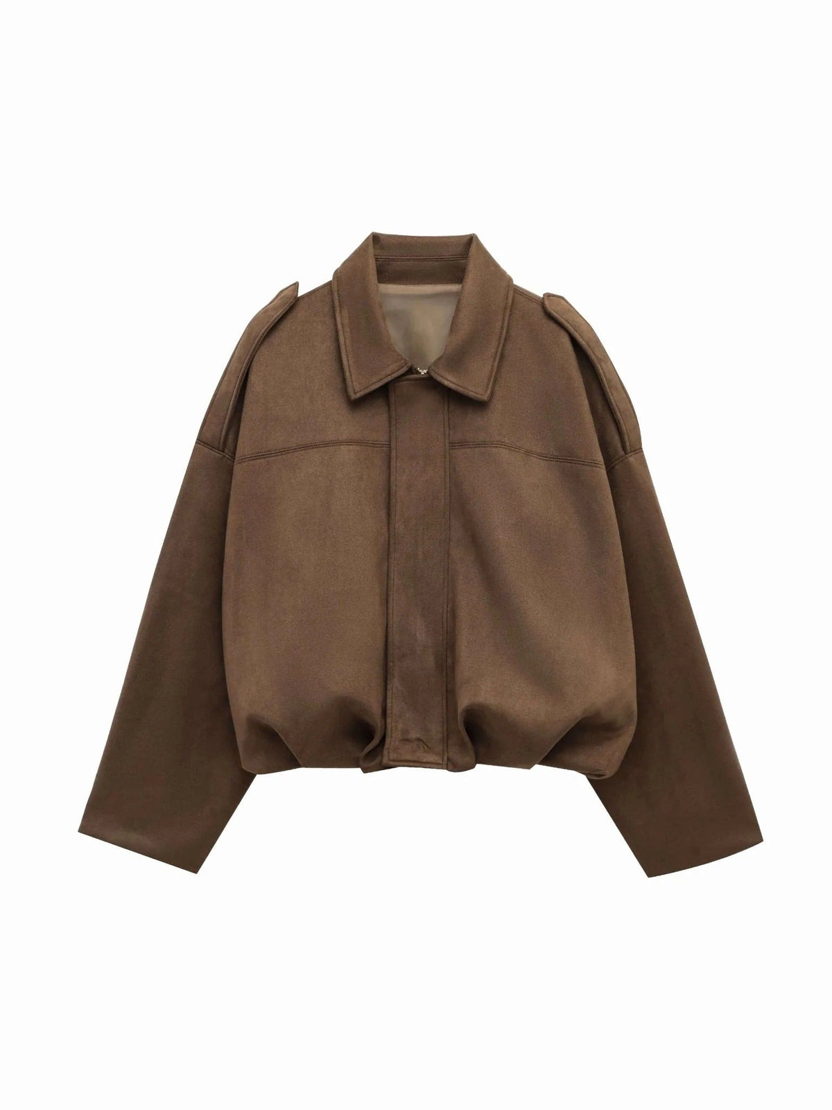 Josette | Women's Faux Suede Collared Bomber Jacket, Structured Collar Jacket | My Sweet Wardrobe