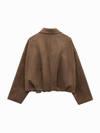 Josette | Women's Faux Suede Collared Bomber Jacket, Structured Collar Jacket | My Sweet Wardrobe
