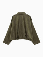Josette | Women's Faux Suede Collared Bomber Jacket, Structured Collar Jacket | My Sweet Wardrobe | Brown