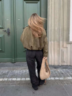 Josette | Women's Faux Suede Collared Bomber Jacket, Structured Collar Jacket | My Sweet Wardrobe