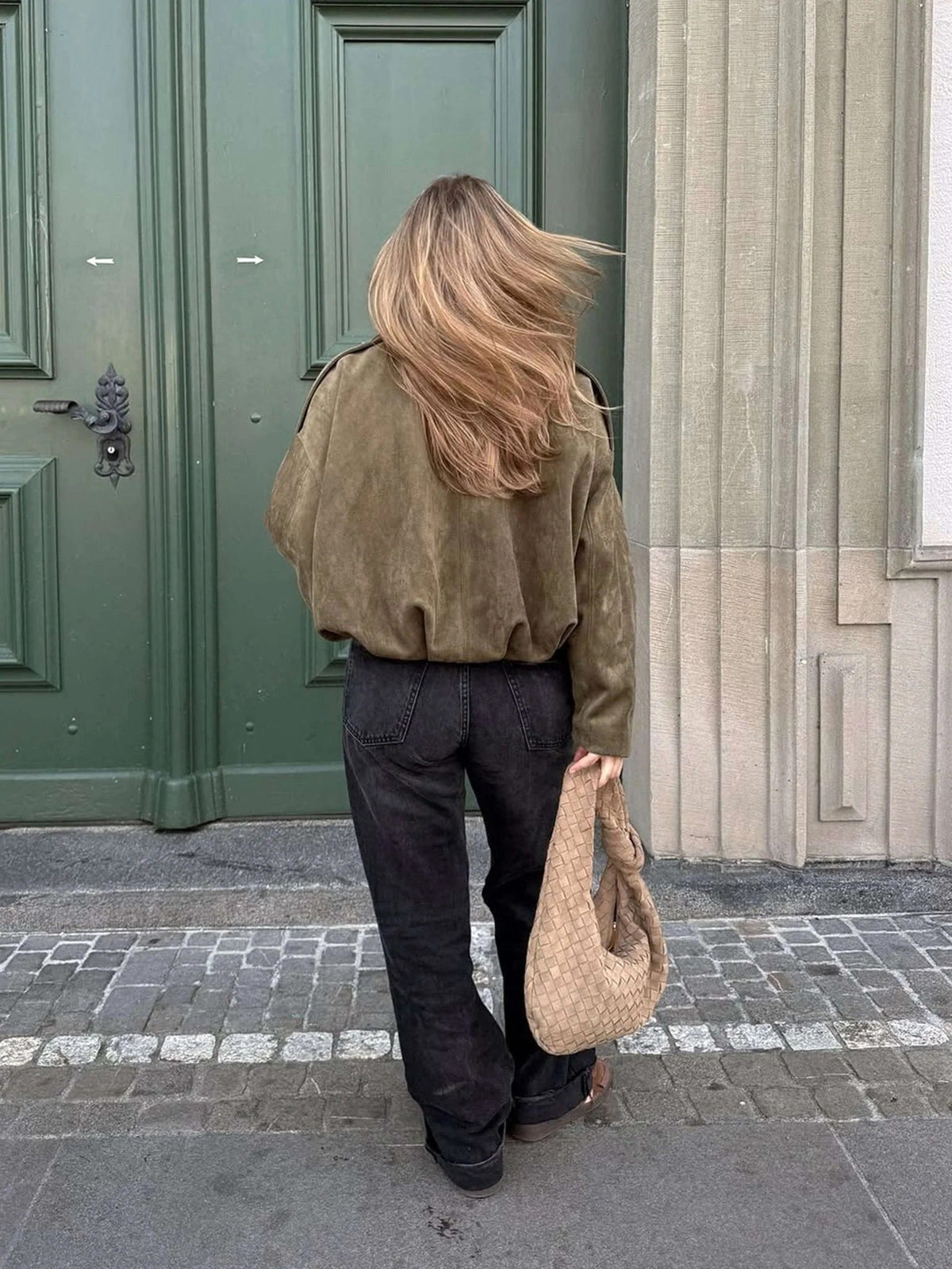 Josette | Women's Faux Suede Collared Bomber Jacket, Structured Collar Jacket | My Sweet Wardrobe