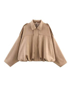 Josette | Women's Faux Suede Collared Bomber Jacket, Structured Collar Jacket | My Sweet Wardrobe