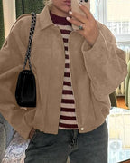 Josette | Women's Faux Suede Collared Bomber Jacket, Structured Collar Jacket | My Sweet Wardrobe