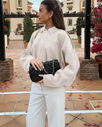 Josette | Women's Faux Suede Collared Bomber Jacket, Structured Collar Jacket | My Sweet Wardrobe