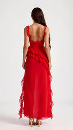 Julia | Women's Ruffled Maxi Dress, Front Slit Evening Dress | My Sweet Wardrobe