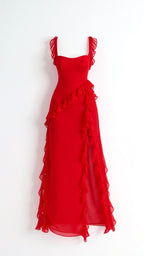 Julia | Women's Ruffled Maxi Dress, Front Slit Evening Dress | My Sweet Wardrobe
