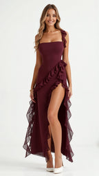 Julia | Women's Ruffled Maxi Dress, Front Slit Evening Dress | My Sweet Wardrobe