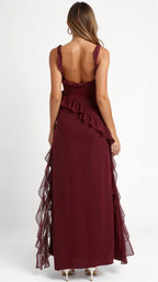 Julia | Women's Ruffled Maxi Dress, Front Slit Evening Dress | My Sweet Wardrobe