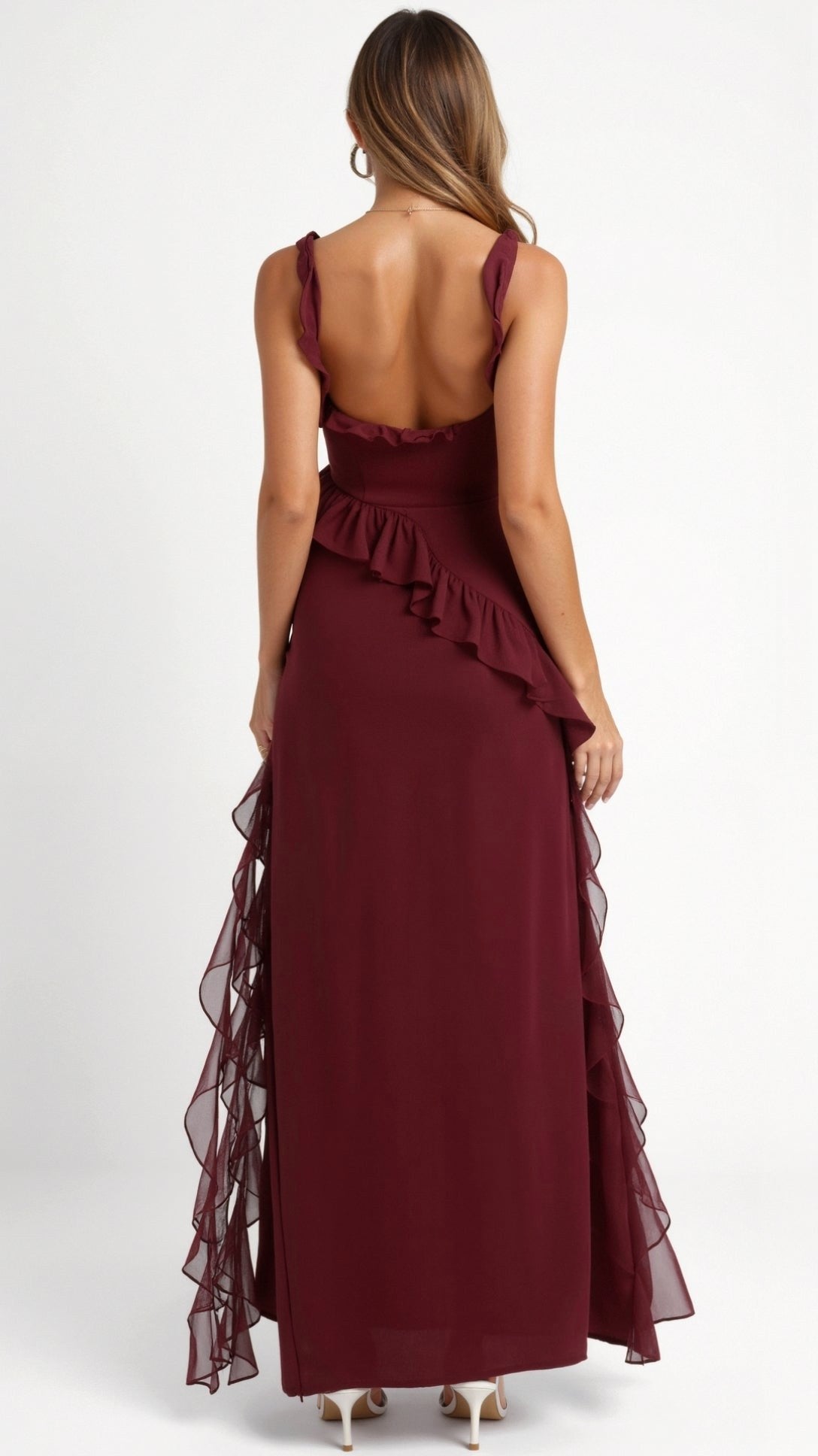 Julia | Women's Ruffled Maxi Dress, Front Slit Evening Dress | My Sweet Wardrobe