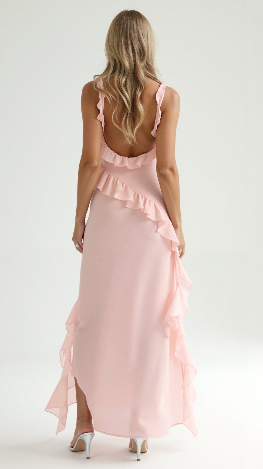 Julia | Women's Ruffled Maxi Dress, Front Slit Evening Dress | My Sweet Wardrobe