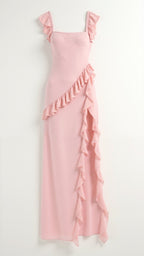 Julia | Women's Ruffled Maxi Dress, Front Slit Evening Dress | My Sweet Wardrobe