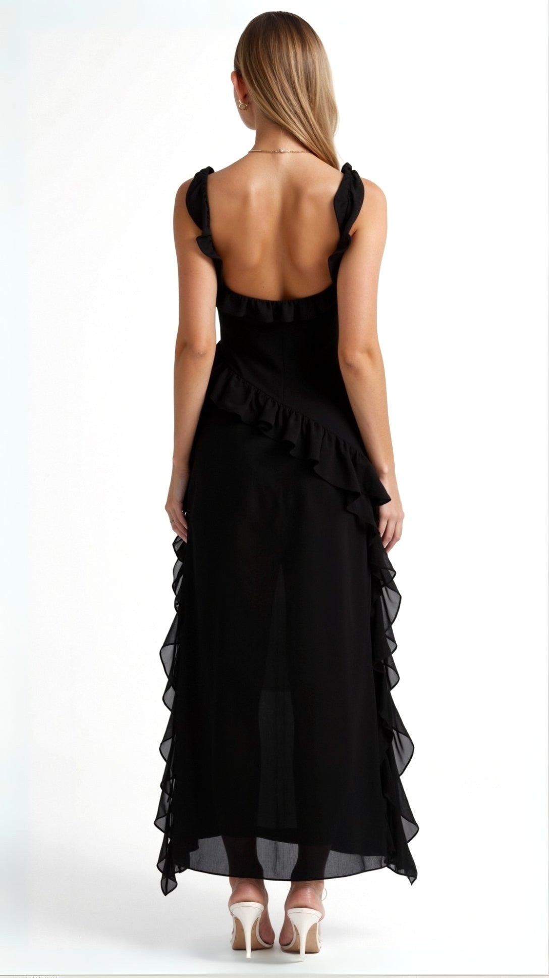 Julia | Women's Ruffled Maxi Dress, Front Slit Evening Dress | My Sweet Wardrobe