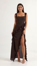 Julia | Women's Ruffled Maxi Dress, Front Slit Evening Dress | My Sweet Wardrobe