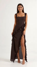 Julia | Women's Ruffled Maxi Dress, Front Slit Evening Dress | My Sweet Wardrobe
