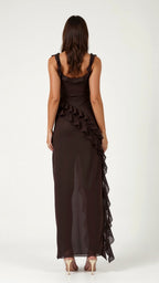 Julia | Women's Ruffled Maxi Dress, Front Slit Evening Dress | My Sweet Wardrobe
