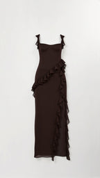 Julia | Women's Ruffled Maxi Dress, Front Slit Evening Dress | My Sweet Wardrobe