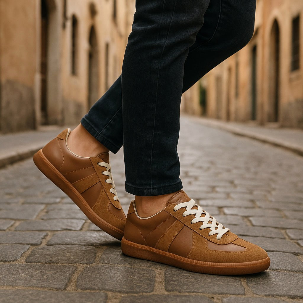 Julian | Men's Lace-Up Shoes with Non-Slip Sole, Classic Lace-Up Trainers | My Sweet Wardrobe | Brown