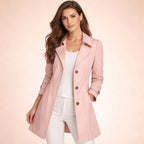 Juliette | Women's Classic Tailored Trench Coat, Lapel Collar Autumn Coat | Dressific | Pink