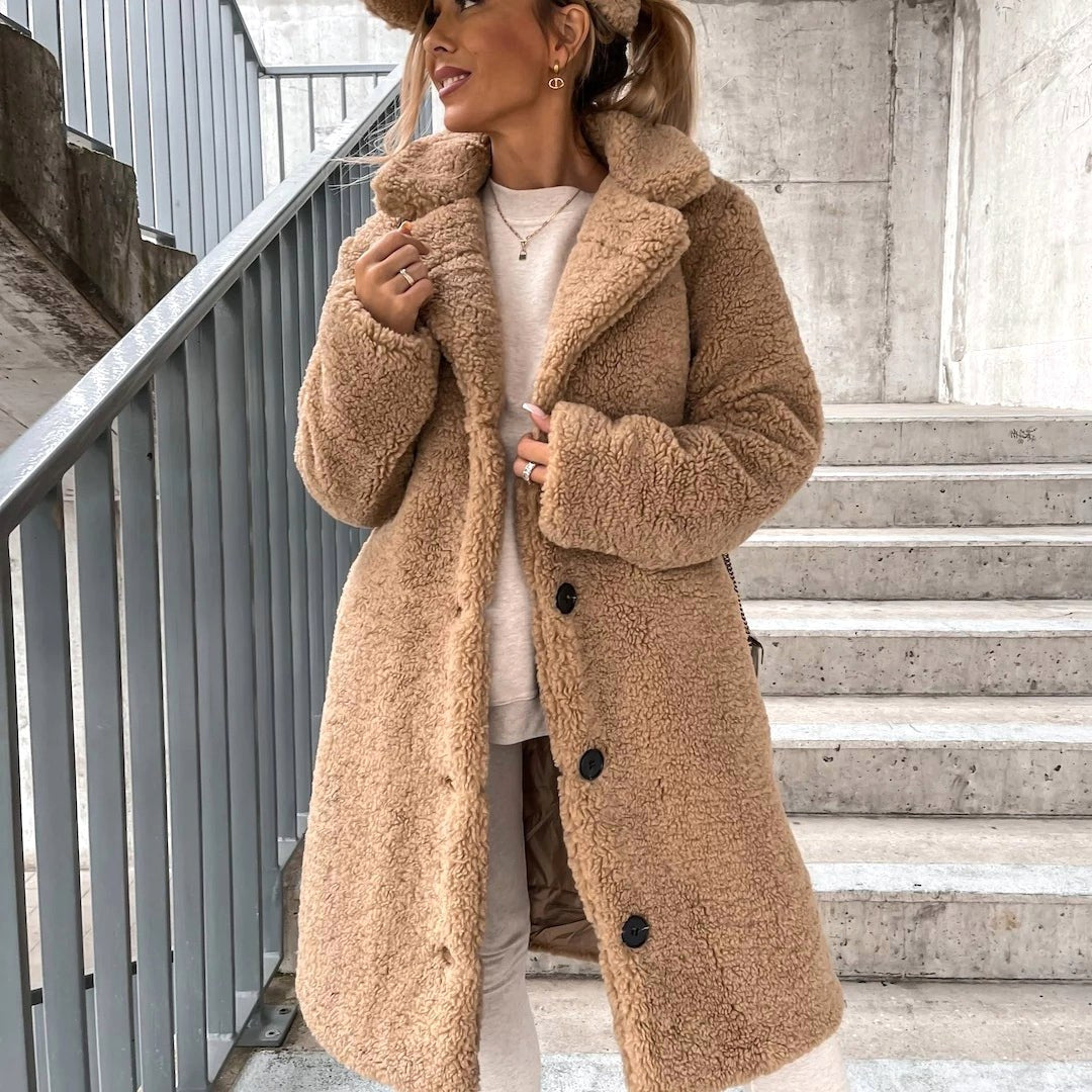 Juliette | Women's Oversized Teddy Long Coat, Soft Texture Autumn Coat | My Sweet Wardrobe | Beige