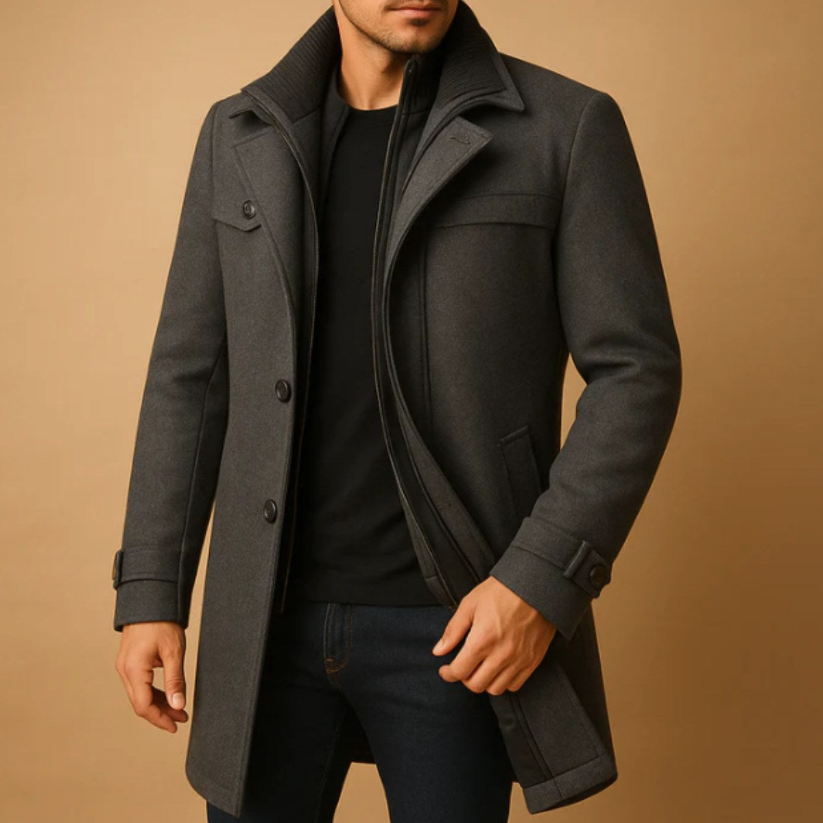 Justin | Men's Insulated Winter Coat with Adjustable Cuff, Warm Autumn Coat | Dressific | Burgundy