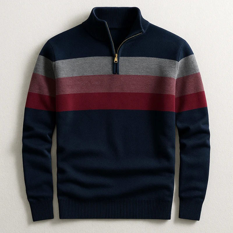 Justin | Men's Striped Cotton Jumper, Crew Neck Pullover | My Sweet Wardrobe | Navy