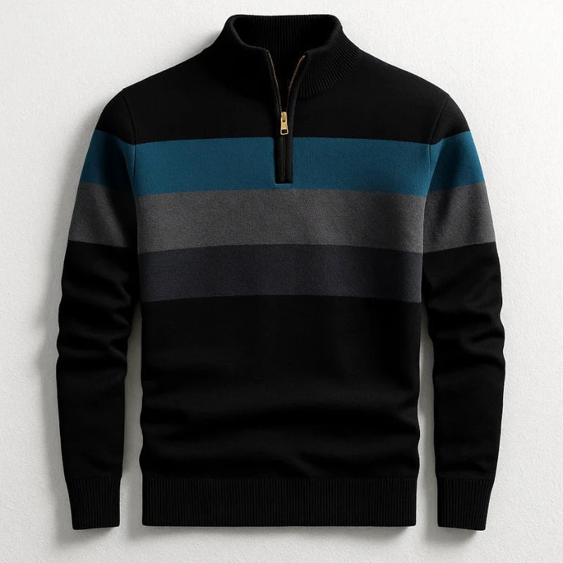 Justin | Men's Striped Cotton Jumper, Crew Neck Pullover | My Sweet Wardrobe | Black