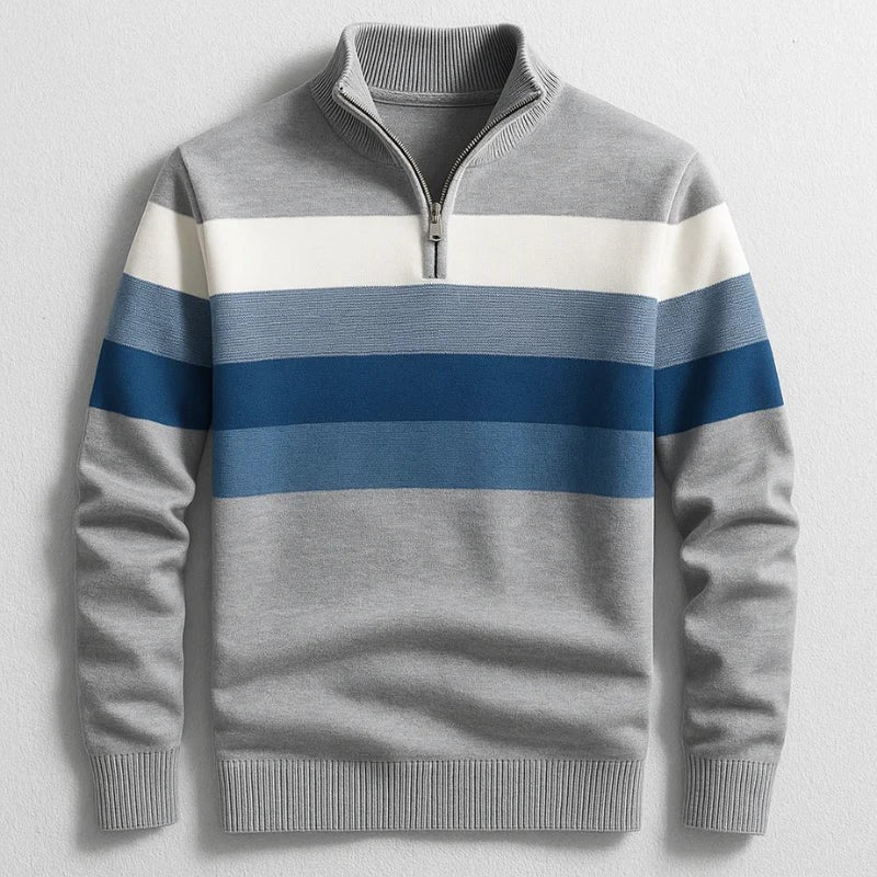 Justin | Men's Striped Cotton Jumper, Crew Neck Pullover | My Sweet Wardrobe | Grey