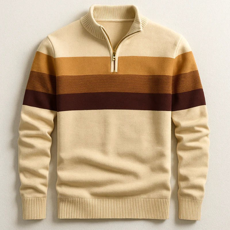 Justin | Men's Striped Cotton Jumper, Crew Neck Pullover | My Sweet Wardrobe | Brown