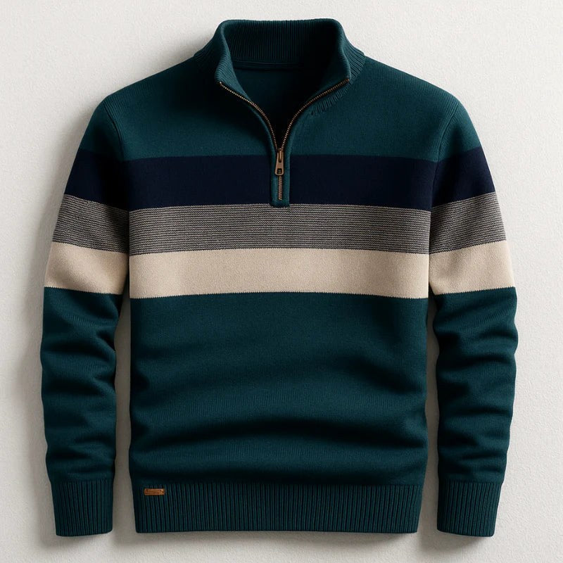 Justin | Men's Striped Cotton Jumper, Crew Neck Pullover | My Sweet Wardrobe | Green