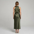 Karen | Draped Midi Dress with Wrap-Style Bodice and High Neckline, Sleeveless Evening Dress | My Sweet Wardrobe