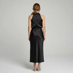 Karen | Draped Midi Dress with Wrap-Style Bodice and High Neckline, Sleeveless Evening Dress | My Sweet Wardrobe