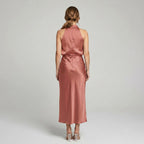 Karen | Draped Midi Dress with Wrap-Style Bodice and High Neckline, Sleeveless Evening Dress | My Sweet Wardrobe