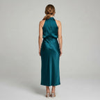 Karen | Draped Midi Dress with Wrap-Style Bodice and High Neckline, Sleeveless Evening Dress | My Sweet Wardrobe
