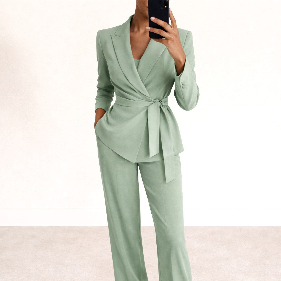 Katarzyna | Women's Tie-Waist Blazer with Wide-Leg Trousers, Two-Piece Suit | My Sweet Wardrobe